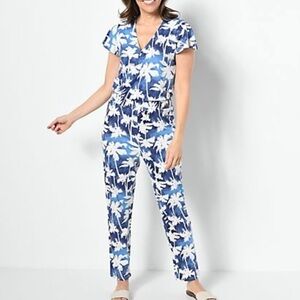 Candace Cameron Bure Sunkissed Lightweight Regular Jumpsuit Navy & White Palm XL